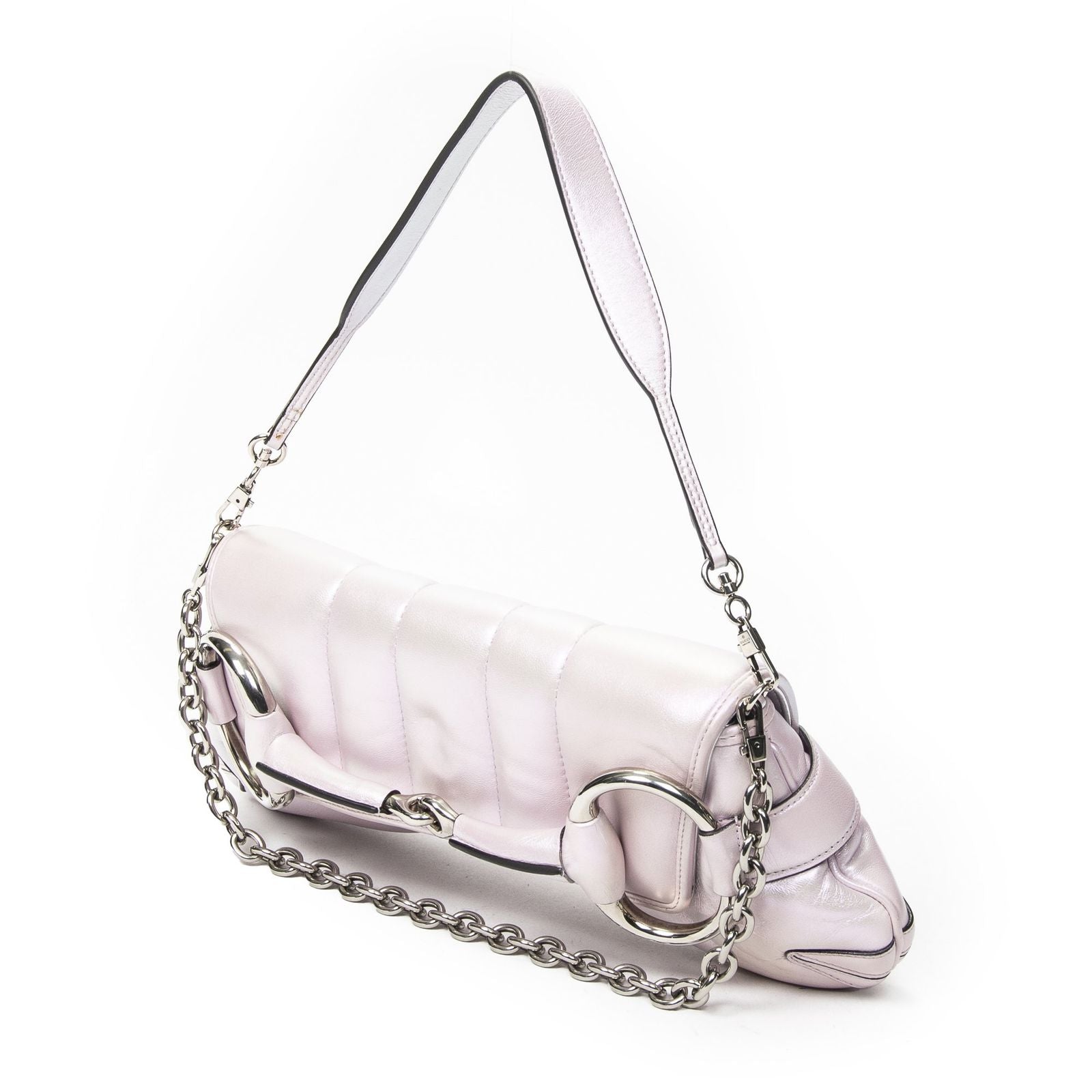 Gucci Horsebit Chain Iridescent Pink Matelasse Calfskin Messenger — view 2