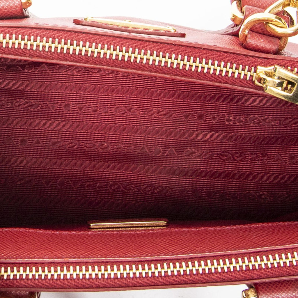Prada Large Double Zip Galleria Tote Red Saffiano Leather — view 9