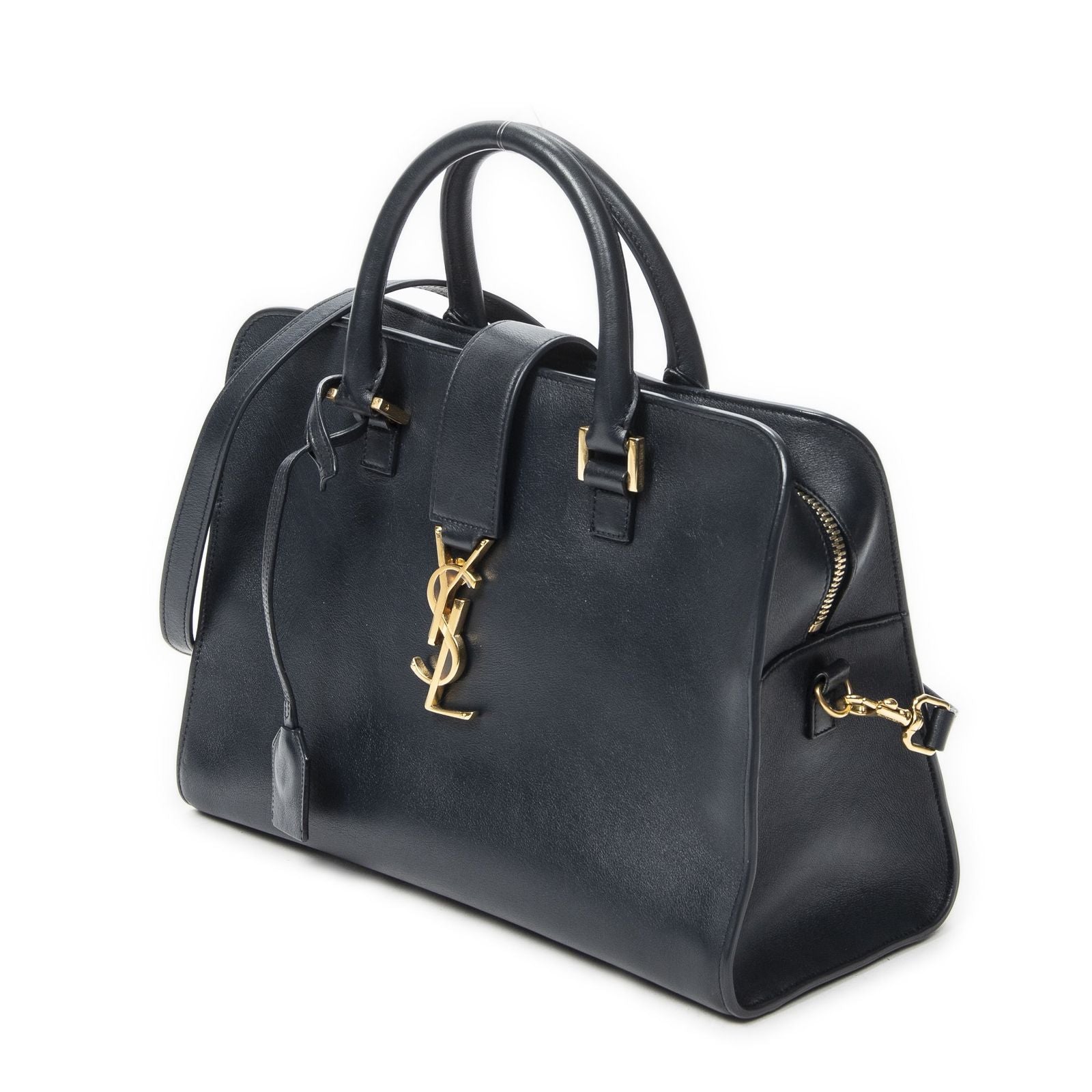 Saint Laurent Small Monogram Cabas Navy Calfskin Leather Messenger — view 2