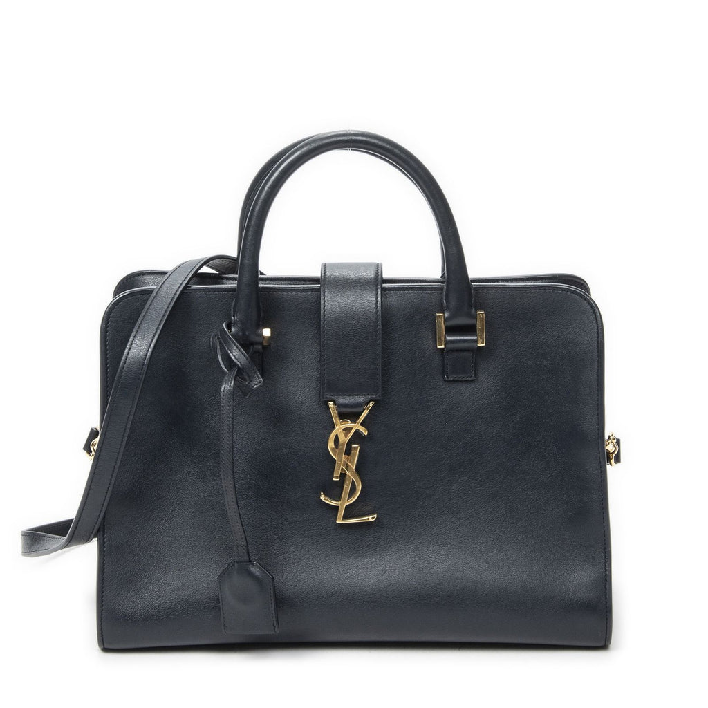 Saint Laurent Small Monogram Cabas Navy Calfskin Leather Messenger