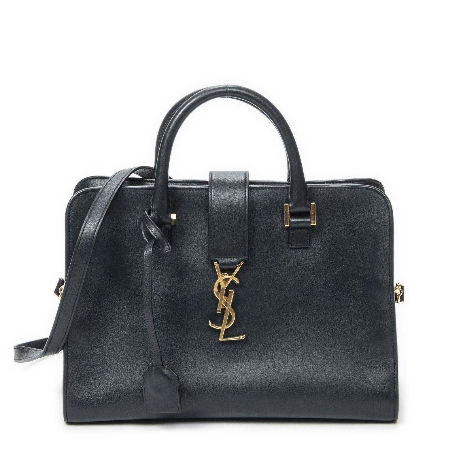 Saint Laurent Small Monogram Cabas Navy Calfskin Leather Messenger