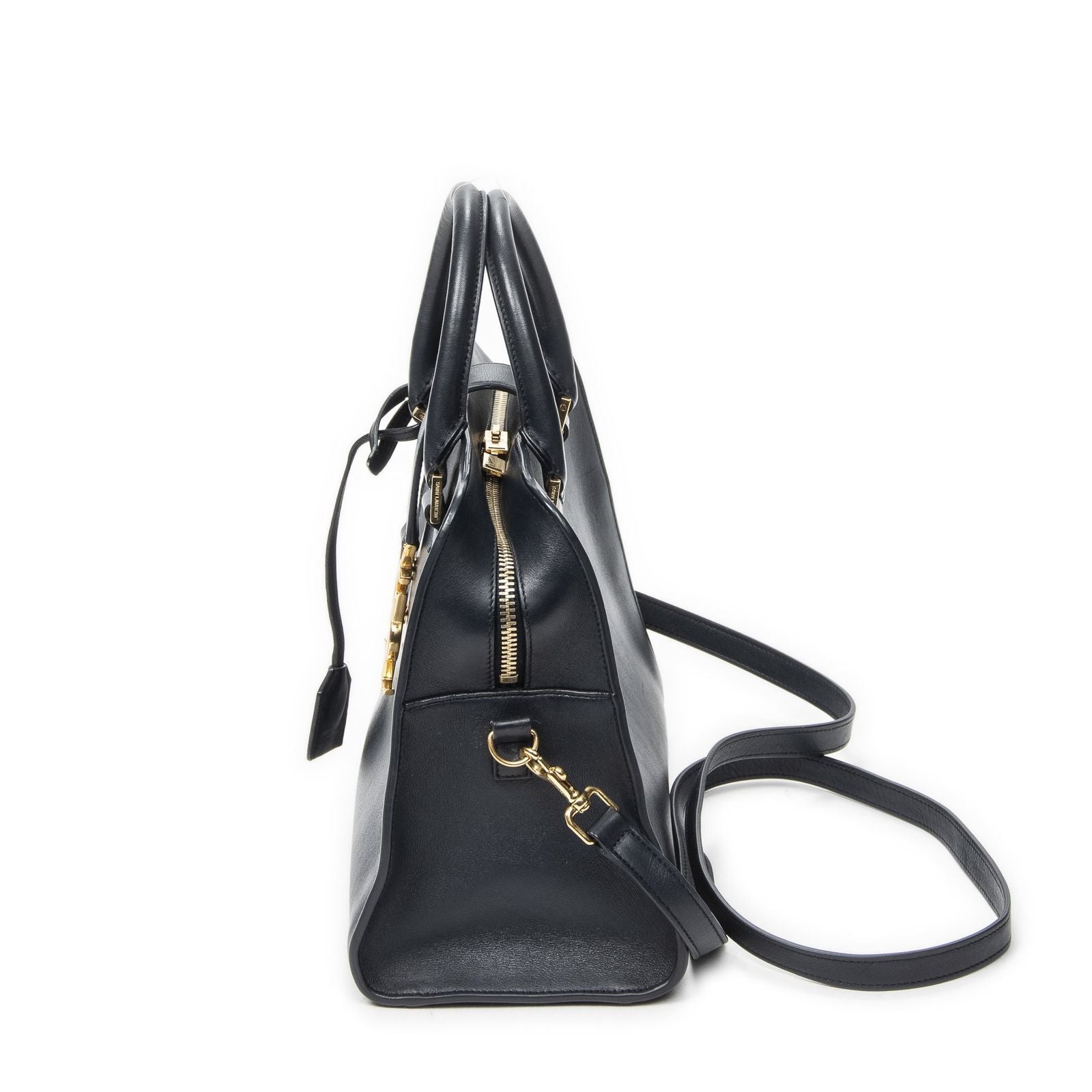 Saint Laurent Small Monogram Cabas Navy Calfskin Leather Messenger — view 3