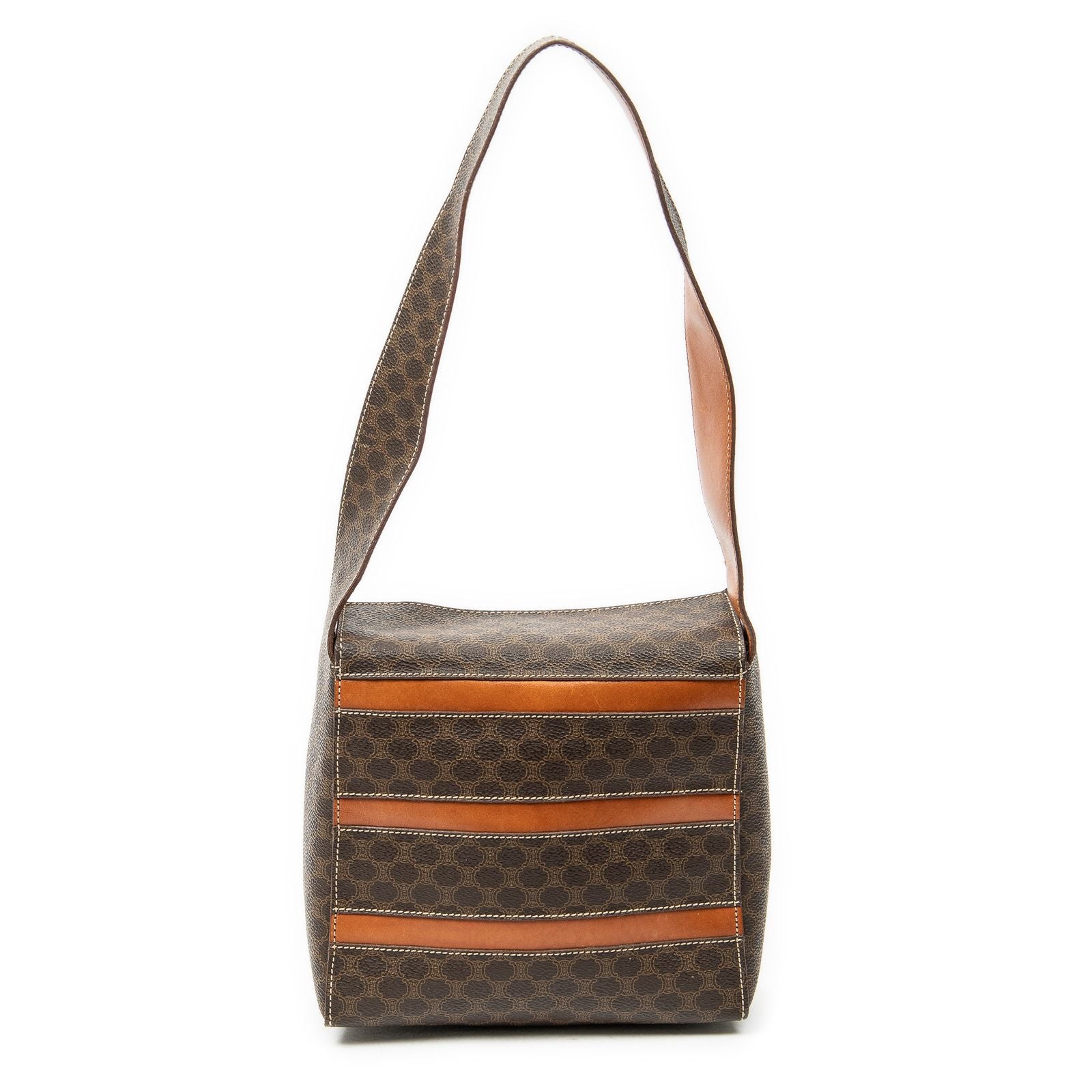Celine Fold Over Shoulder Tote Brown Macadam Canvas — view 5