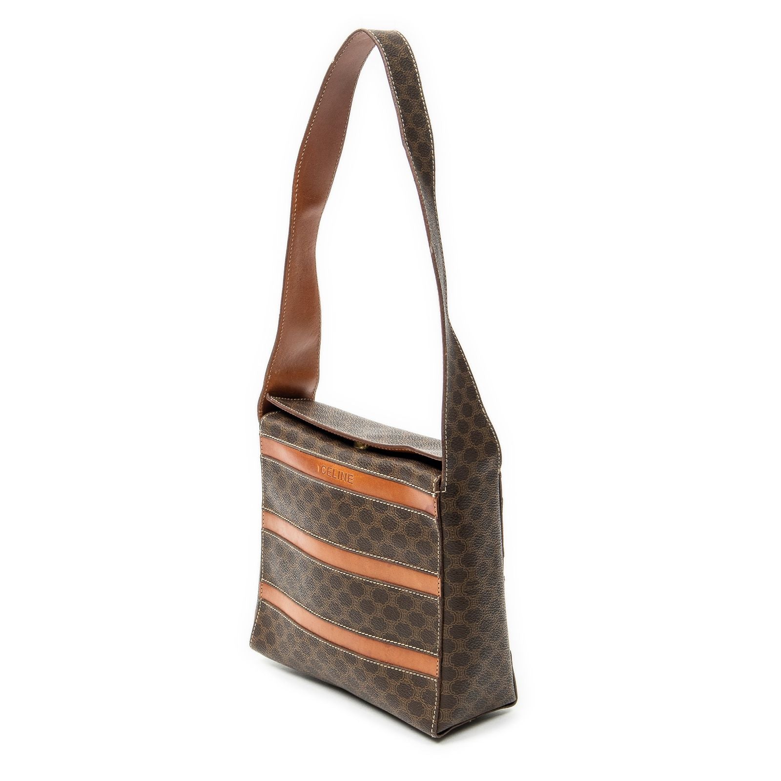 Celine Fold Over Shoulder Tote Brown Macadam Canvas — view 2