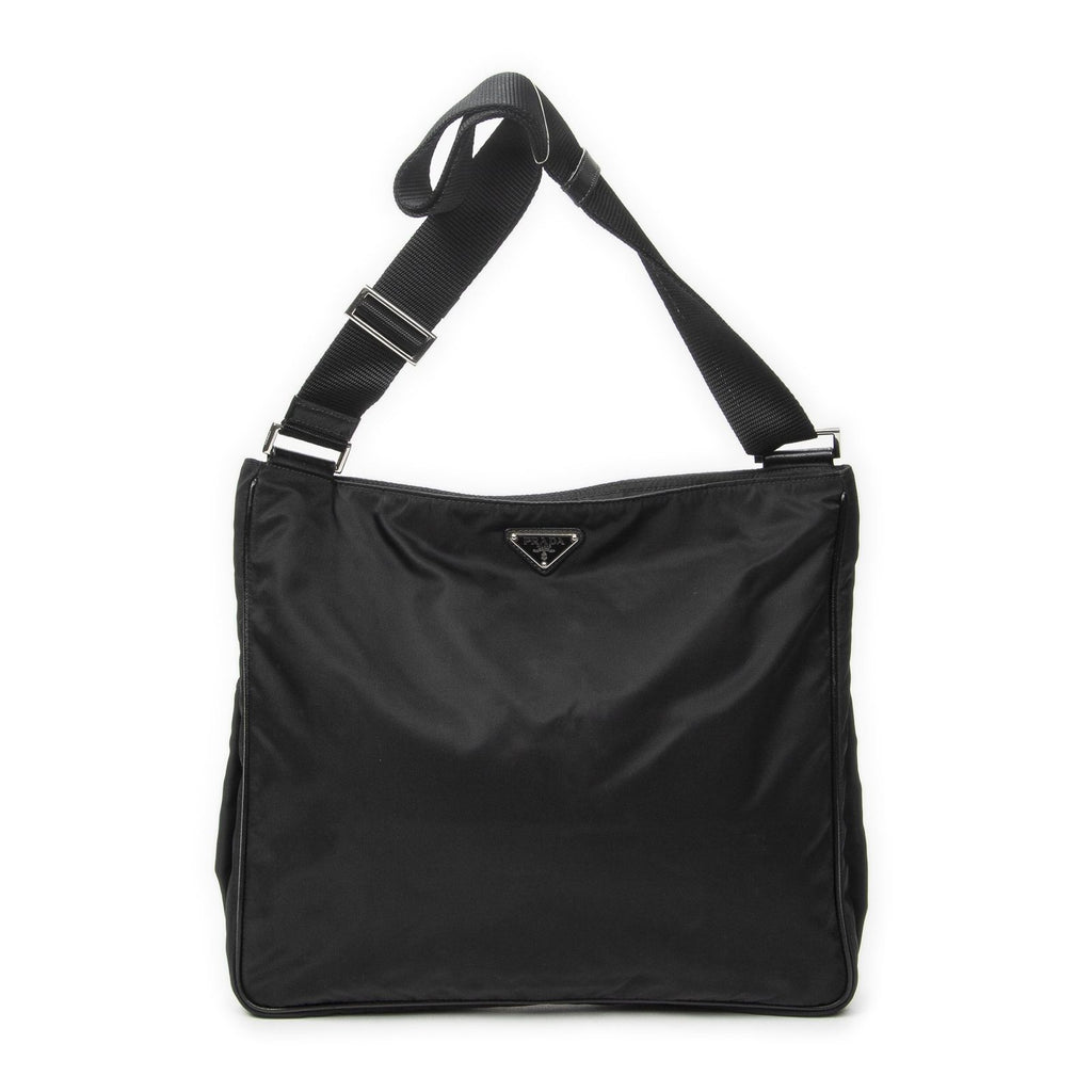 Prada Front Pocket Messenger Bag Black Nylon Canvas