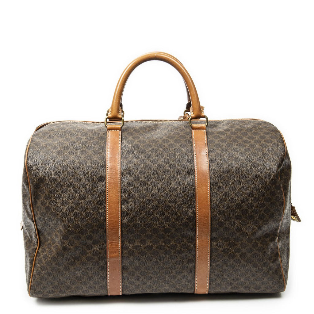 Celine Vintage Travel Boston Brown Macadam Canvas Shoulder — view 5