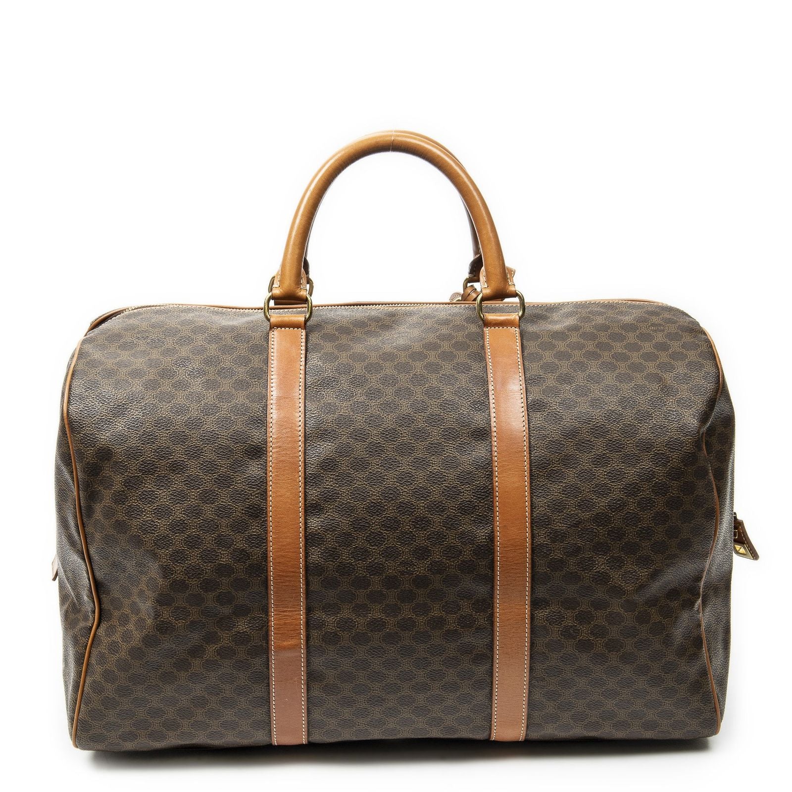 Celine Vintage Travel Boston Brown Macadam Canvas Shoulder — view 5