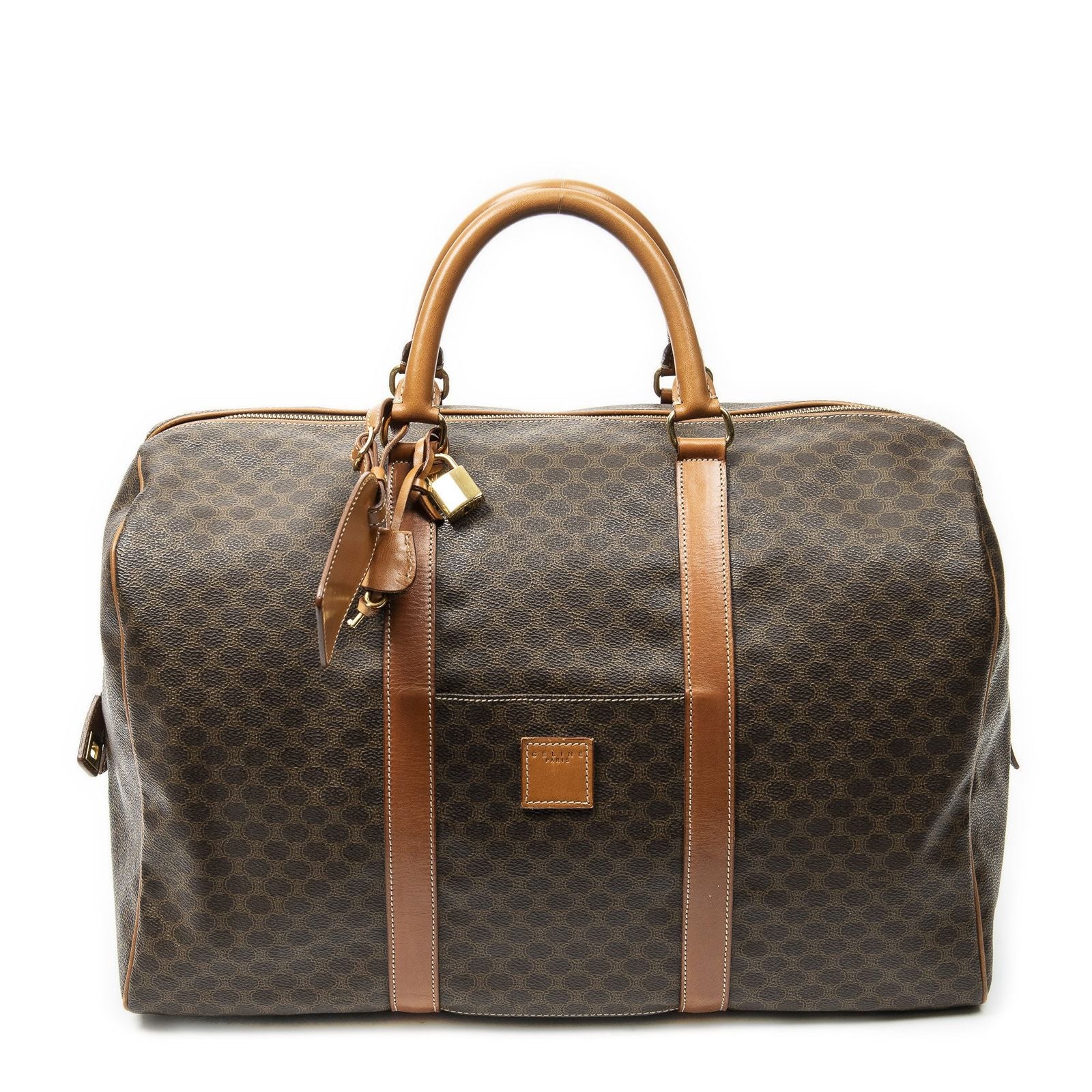 Celine Vintage Travel Boston Brown Macadam Canvas Shoulder