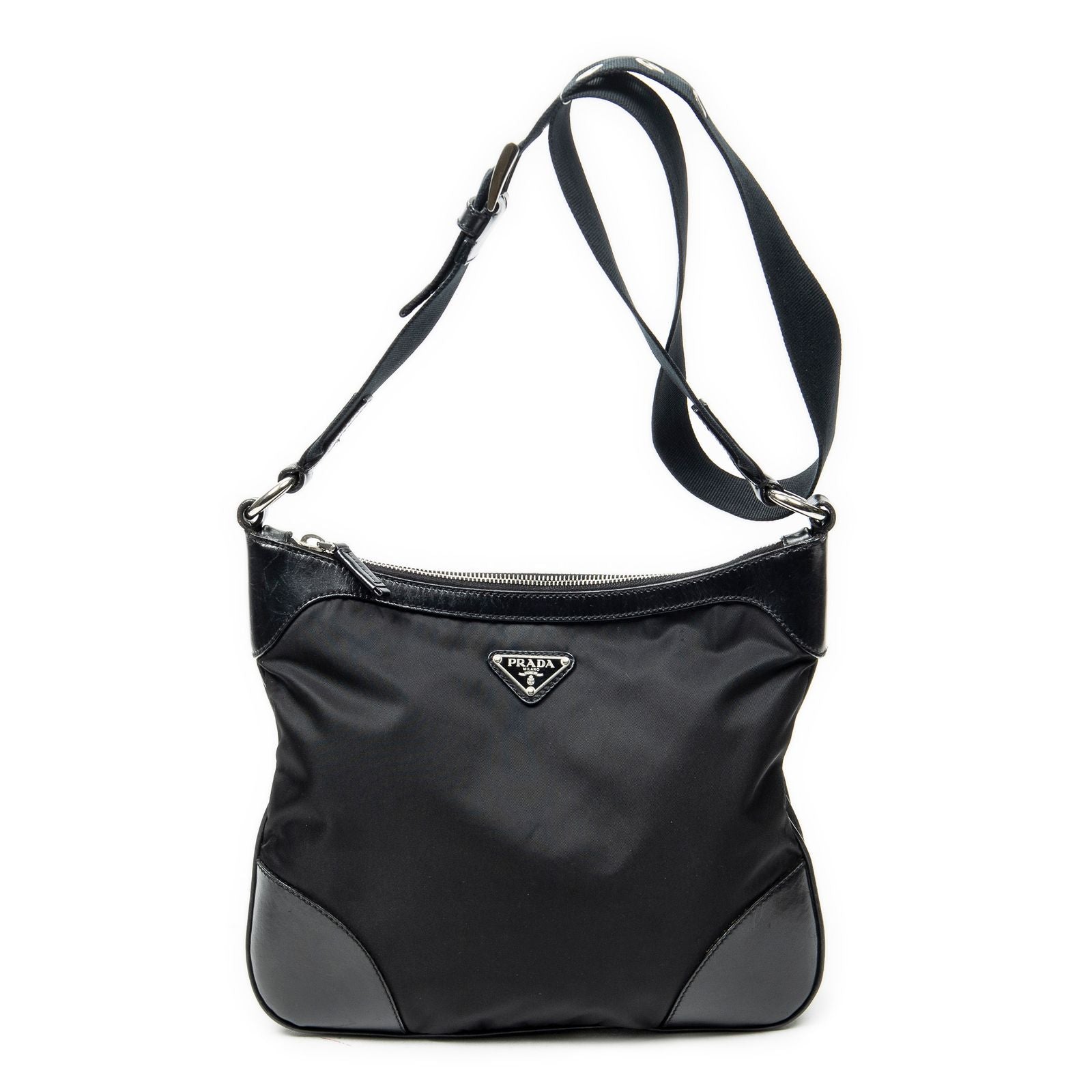 Prada Zip Messenger Black Nylon Canvas