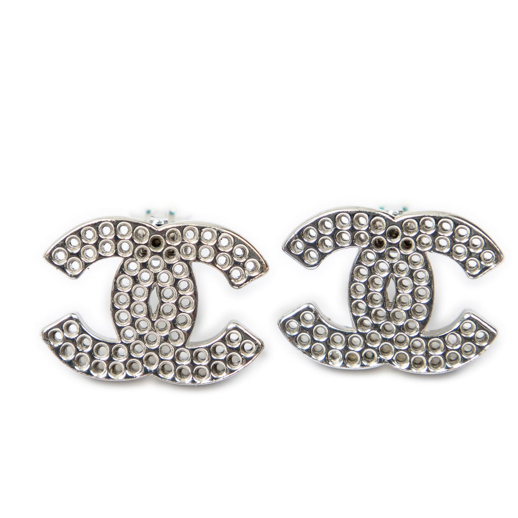 Chanel CC Logo Round Clip Type Earrings Silver Plated