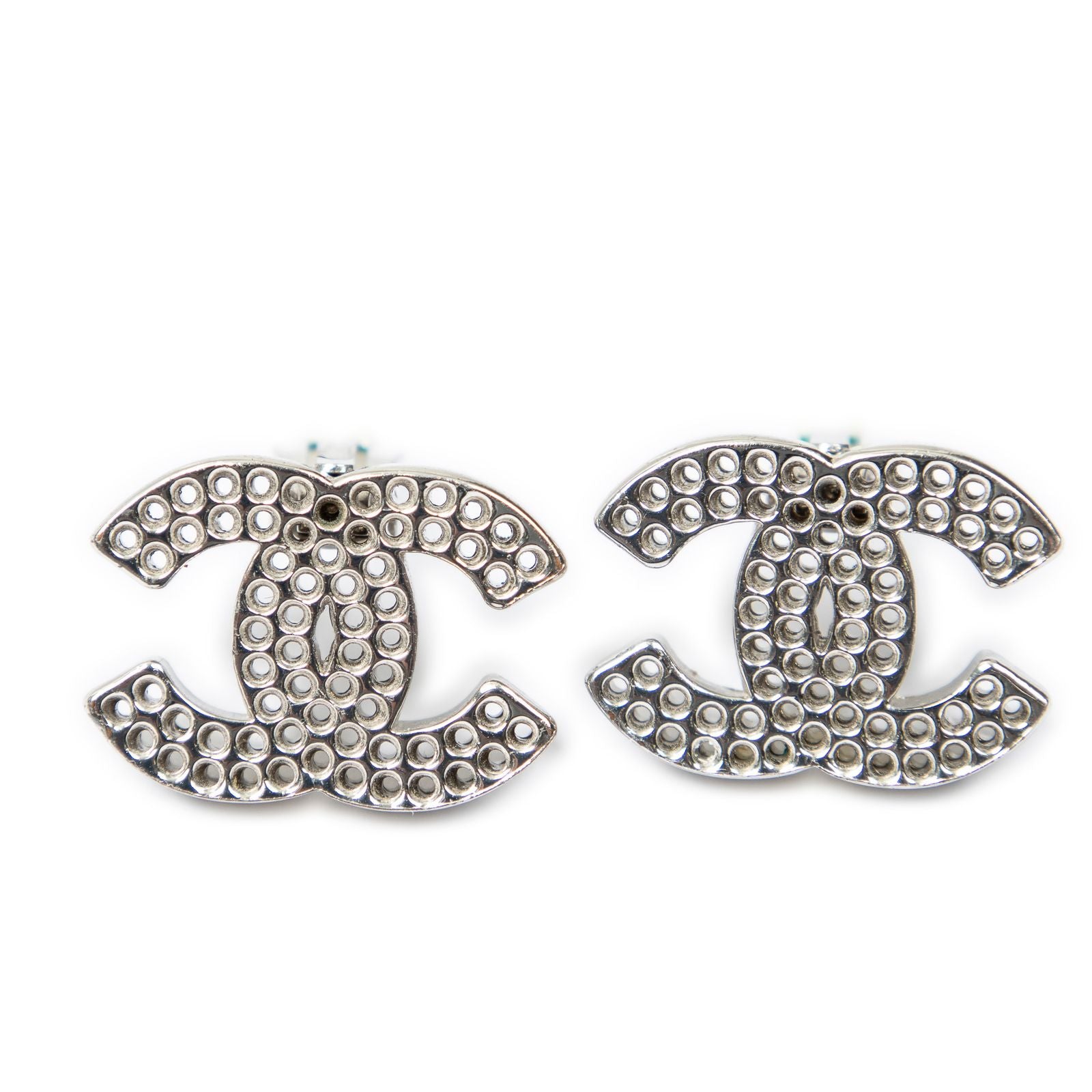 Chanel CC Logo Round Clip Type Earrings Silver Plated