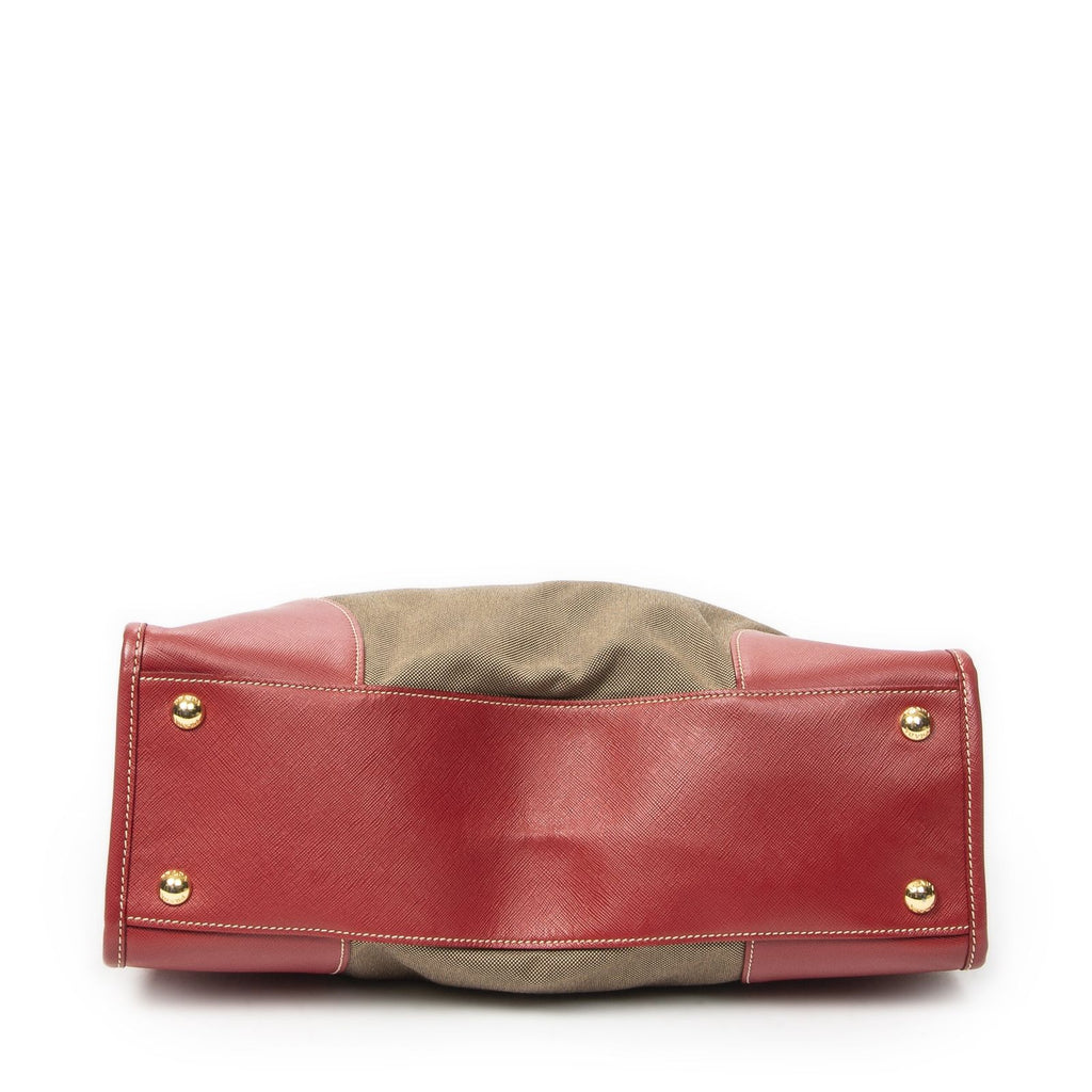 Prada Medium Jacquard Tote Beige Red Canvas — view 6