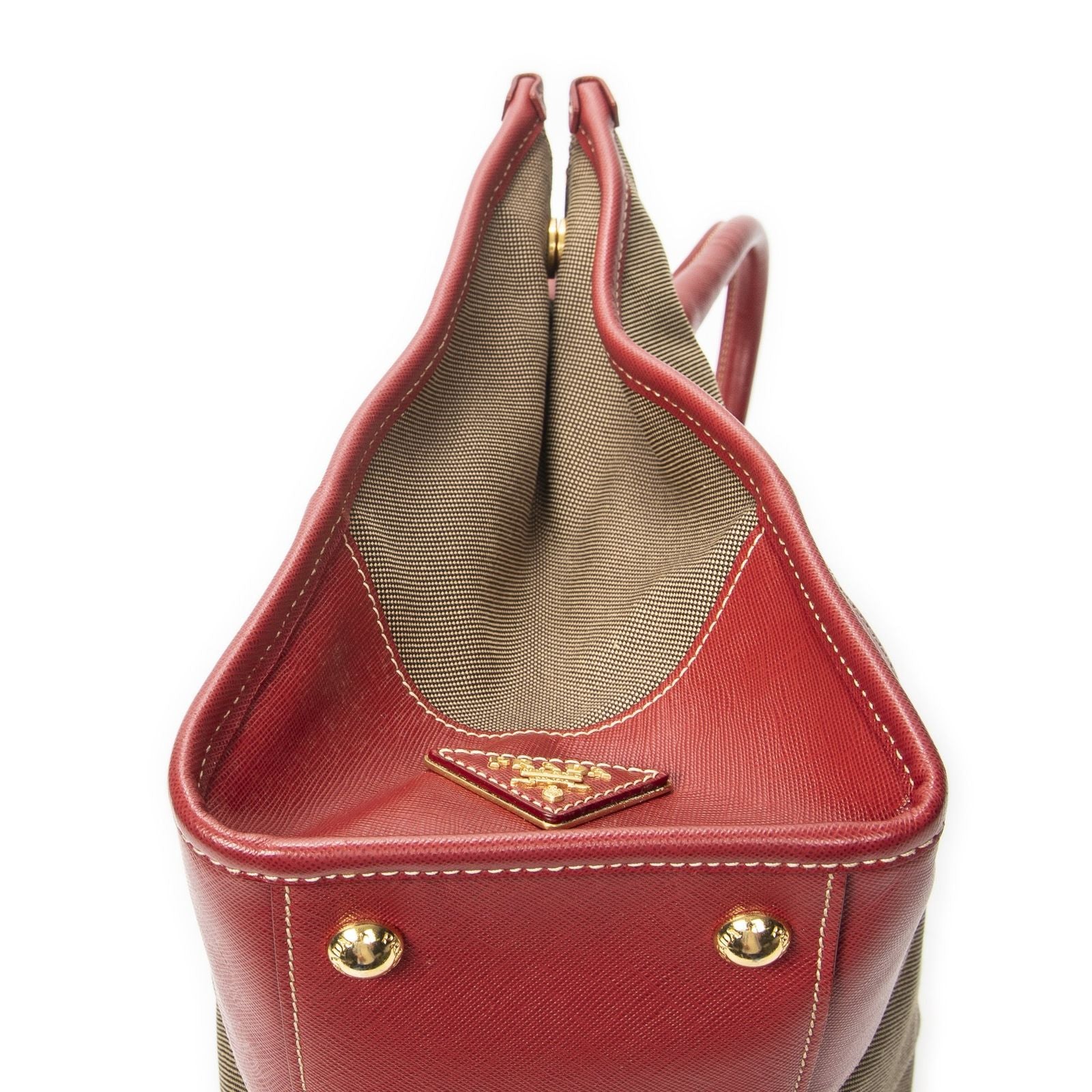 Prada Medium Jacquard Tote Beige Red Canvas — view 7