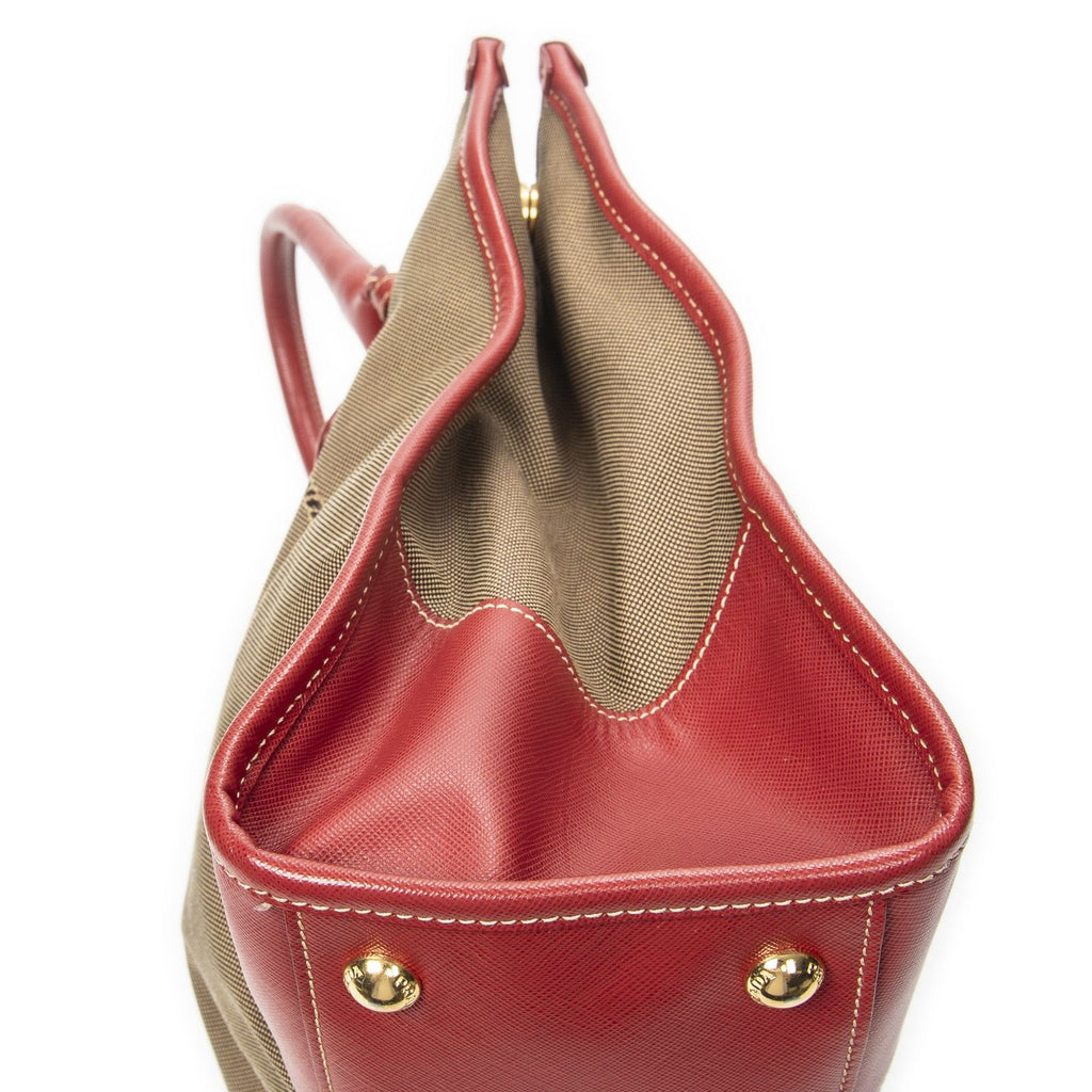 Prada Medium Jacquard Tote Beige Red Canvas — view 8