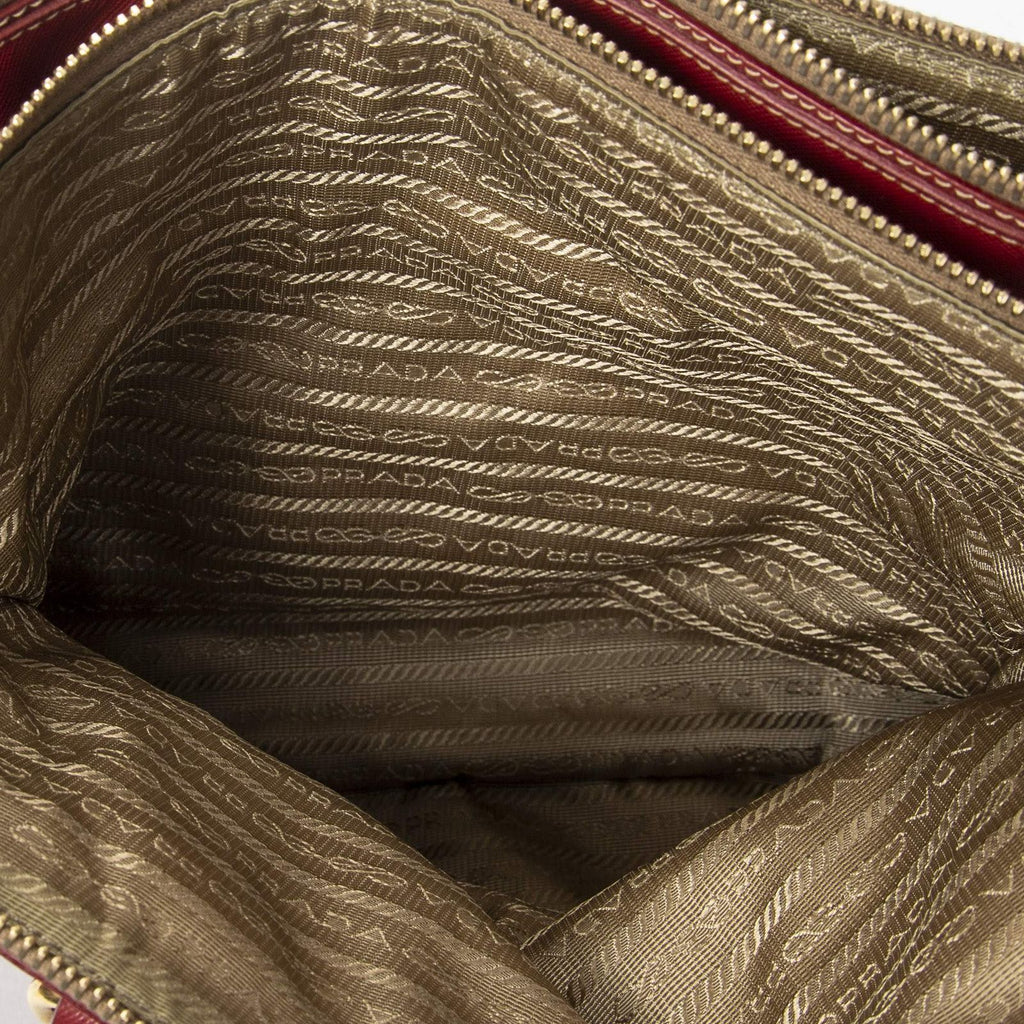 Prada Medium Jacquard Tote Beige Red Canvas — view 9