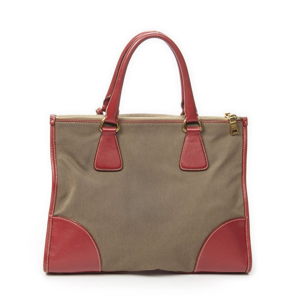 Prada Medium Jacquard Tote Beige Red Canvas — view 5