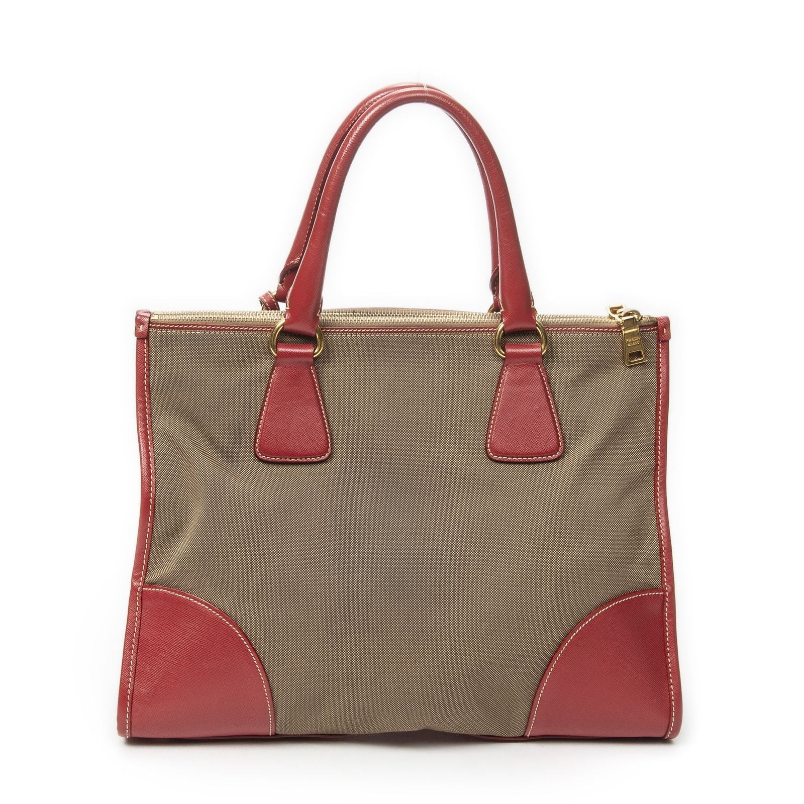 Prada Medium Jacquard Tote Beige Red Canvas — view 5