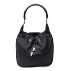 Gucci Bamboo Drawstring Tote Black GG Canvas