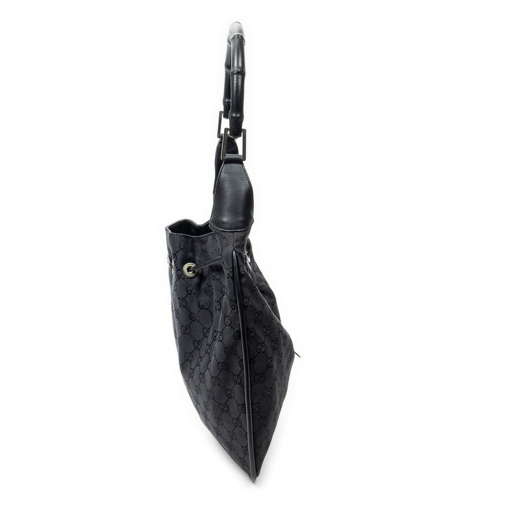 Gucci Bamboo Drawstring Tote Black GG Canvas — view 4
