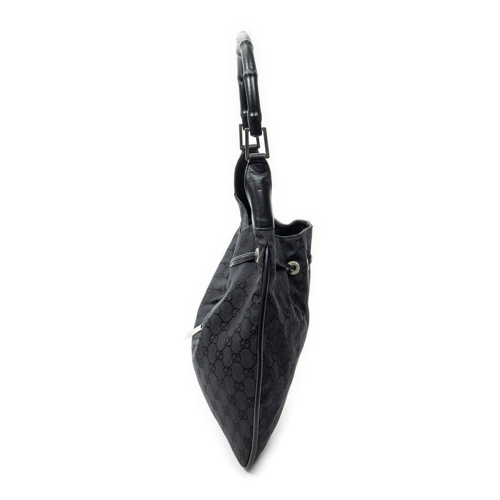 Gucci Bamboo Drawstring Tote Black GG Canvas — view 3