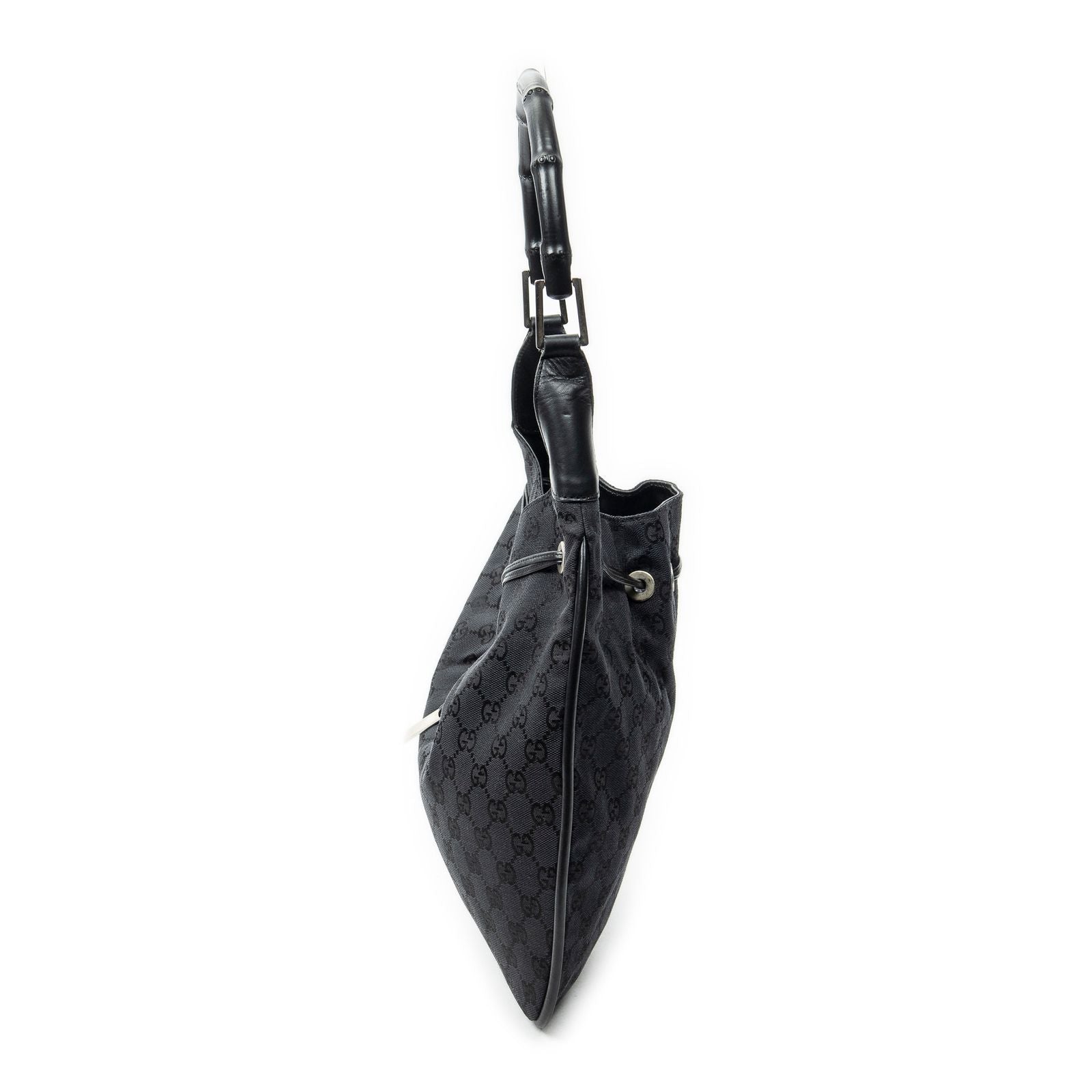 Gucci Bamboo Drawstring Tote Black GG Canvas — view 3