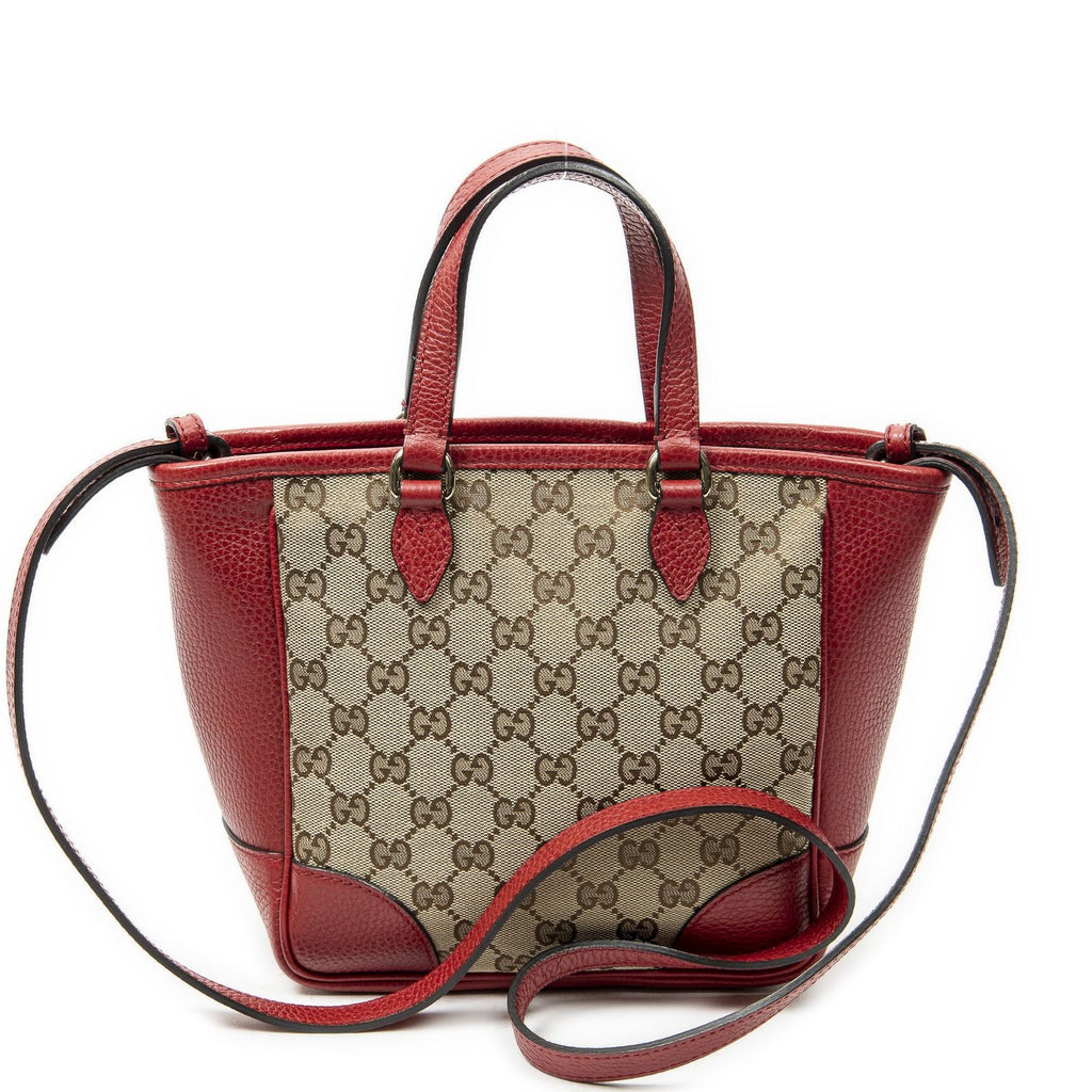 Gucci Small Bree Tote Red Beige GG Canvas — view 5