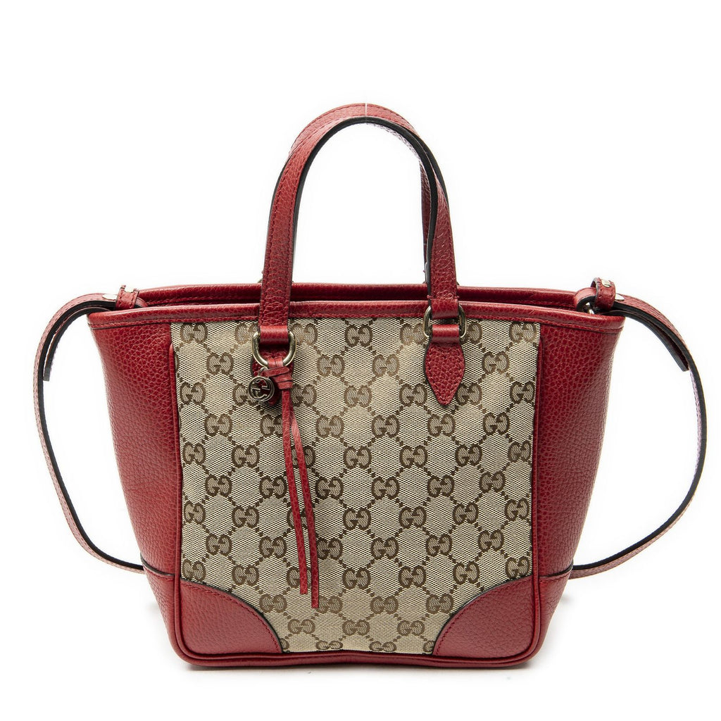Gucci Small Bree Tote Red Beige GG Canvas