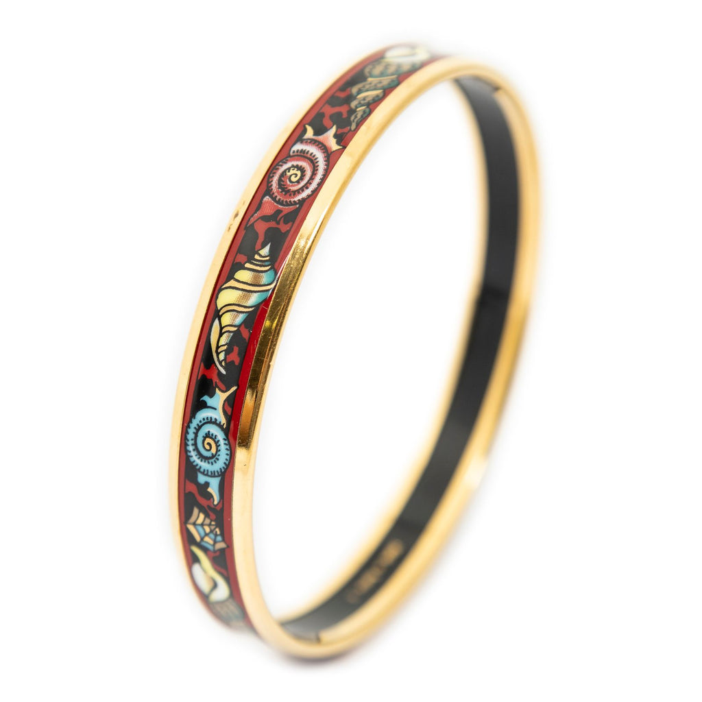 Hermes Enamel Bangle Red Black Seashell Motifa Bracelet