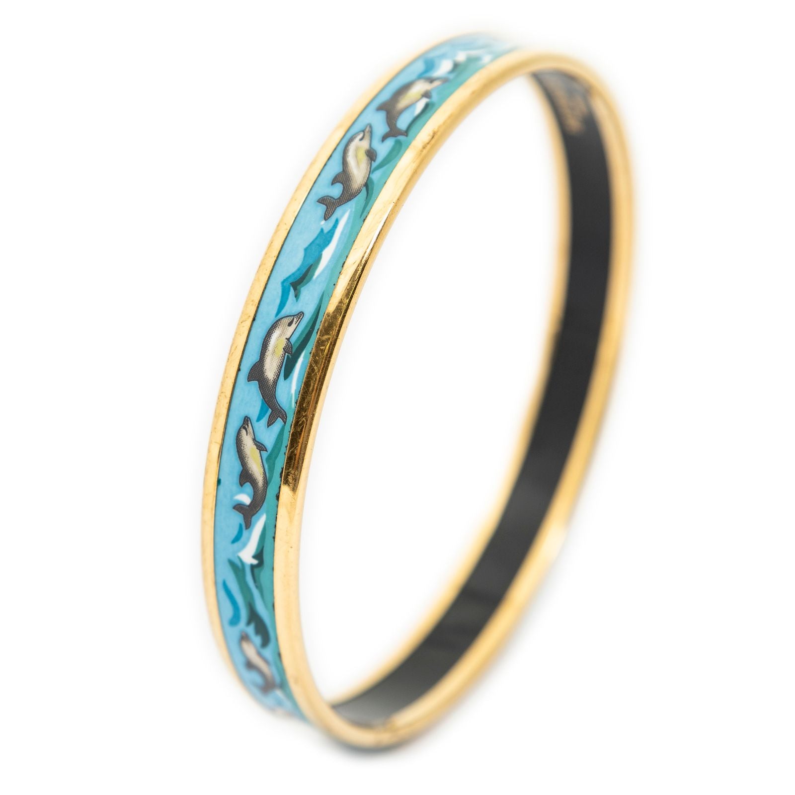 Hermes Enamel Bangle Blue Dolphins in Sea Motifa Bracelet