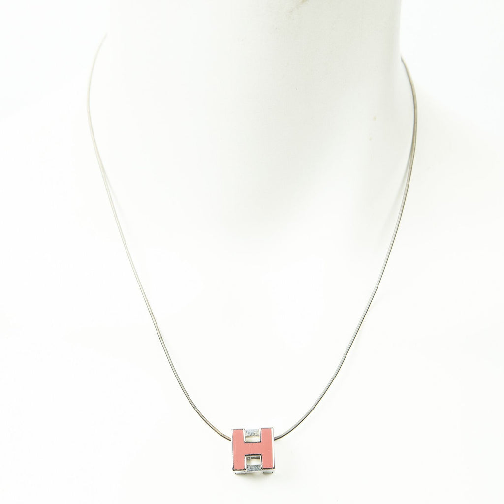 Hermes h Cube Pendant Pink Silver Plated