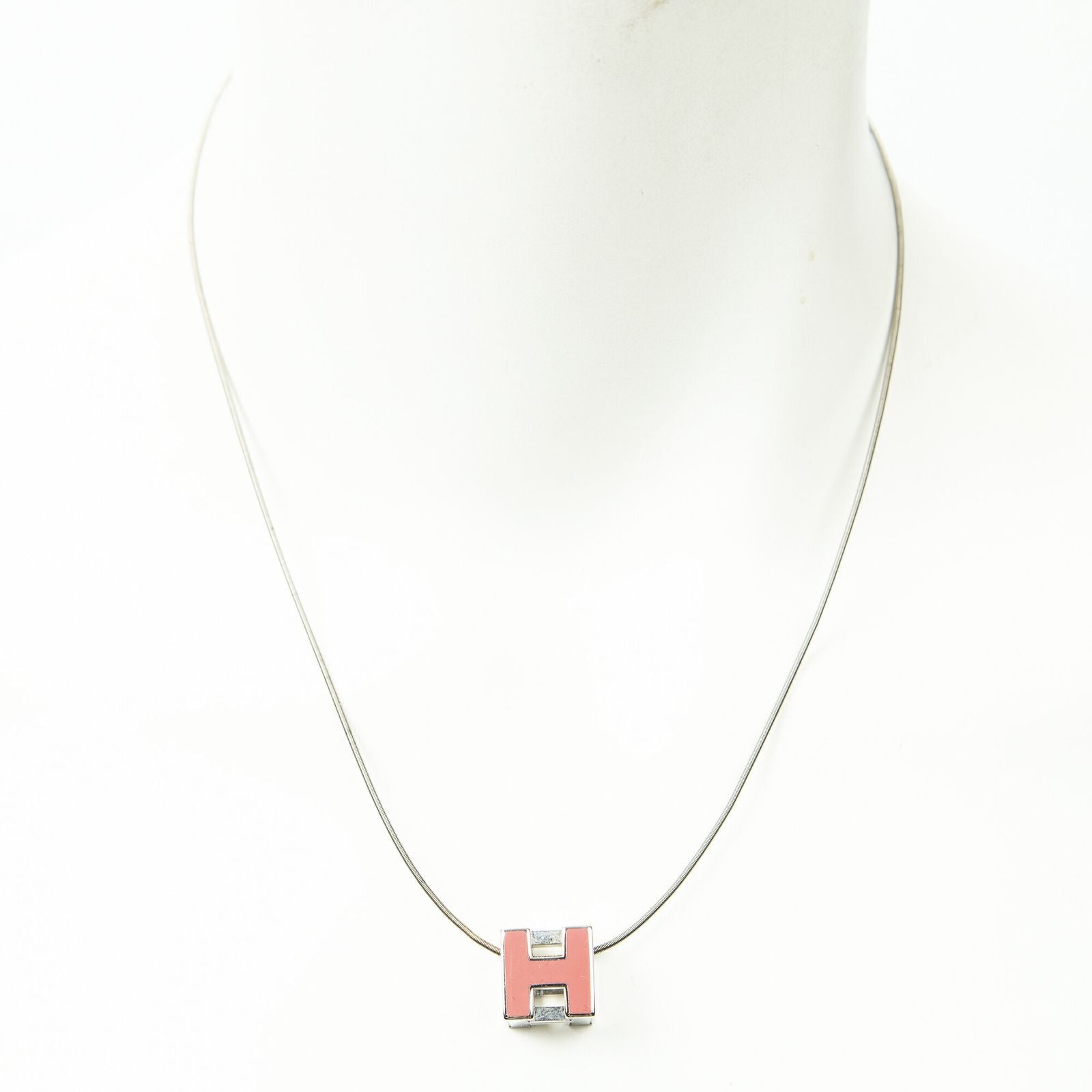 Hermes h Cube Pendant Pink Silver Plated