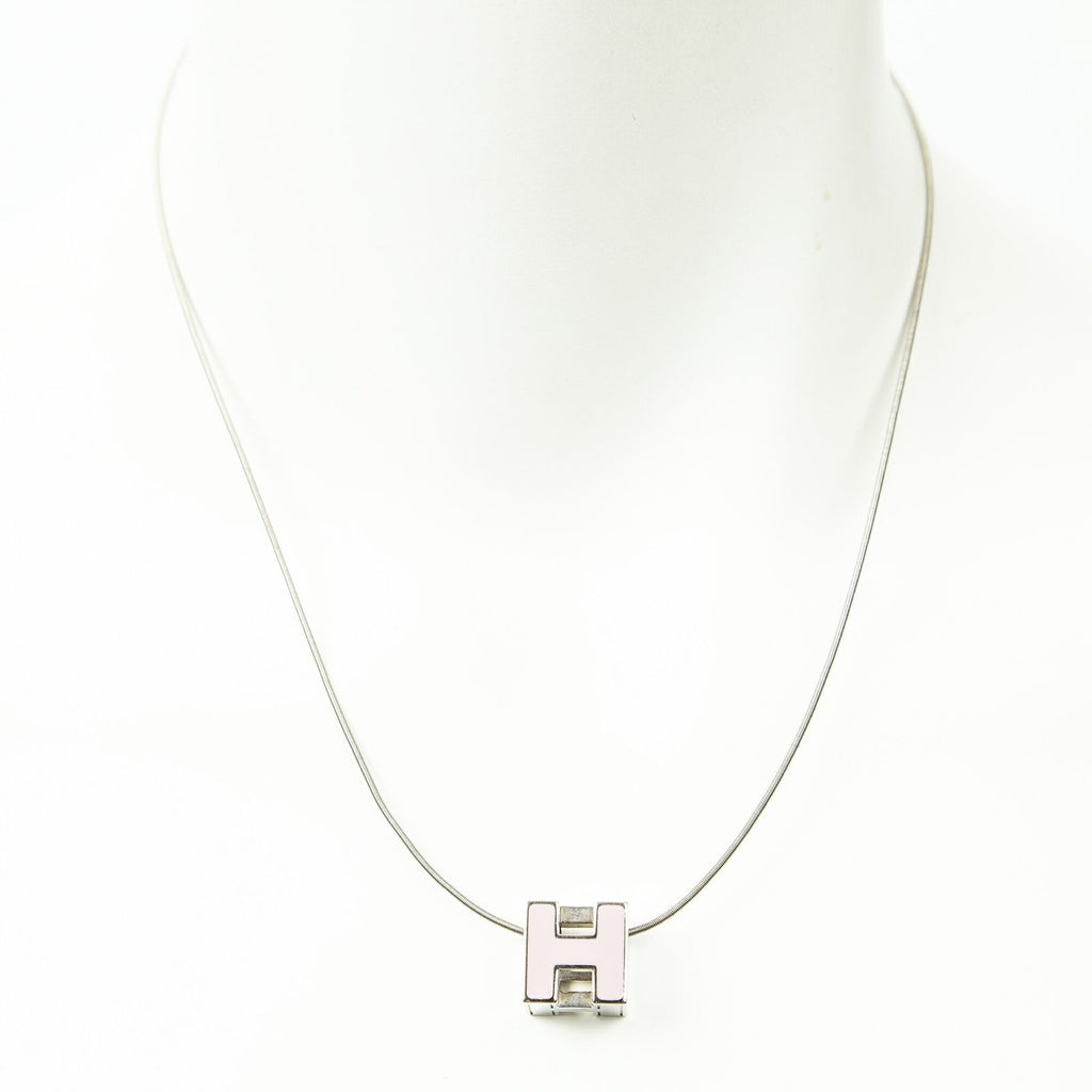 Hermes h Cube Pendant Pink Silver Plated