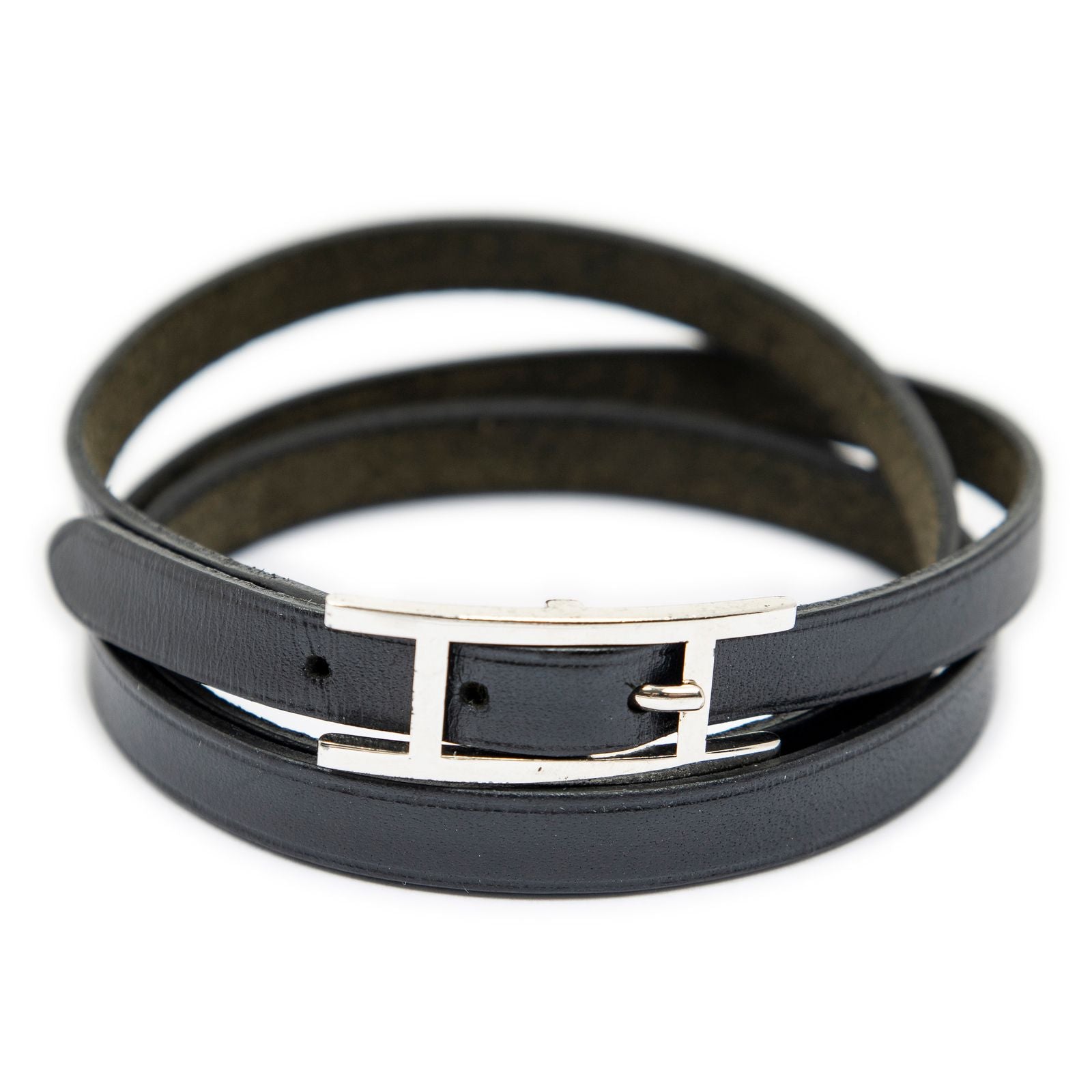 Hermes Behapi Triple Strand Bracelet Black Swift Leather
