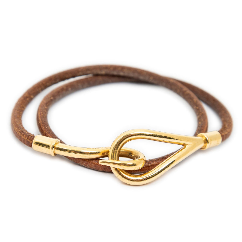 Hermes Jumbo Hook Double Tour Bracelet Brown Calfskin Leather