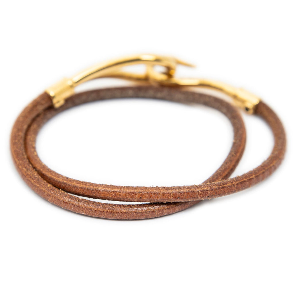 Hermes Jumbo Hook Double Tour Bracelet Brown Calfskin Leather — view 2