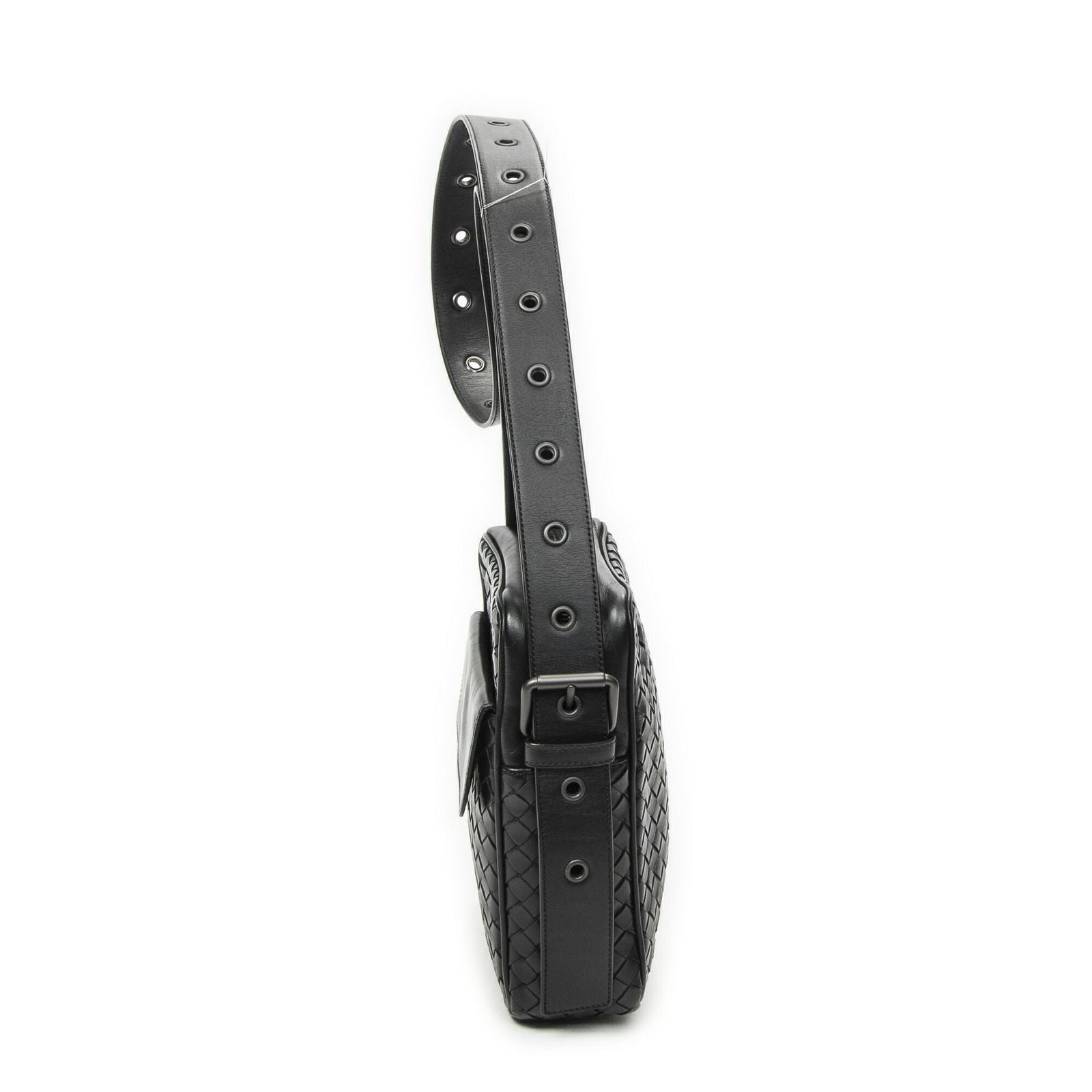 Bottega Veneta Front Pocket Crossbody Black Intrecciato Leather — view 3