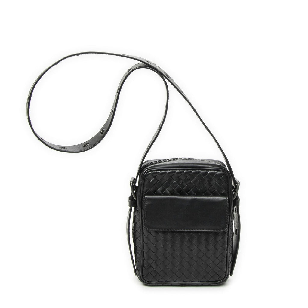 Bottega Veneta Front Pocket Crossbody Black Intrecciato Leather