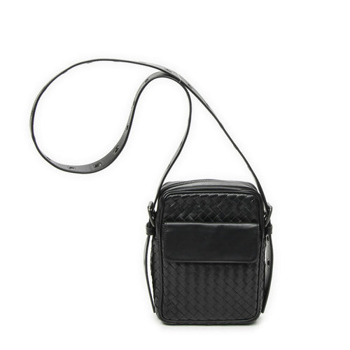 Bottega Veneta Front Pocket Crossbody Black Intrecciato Leather