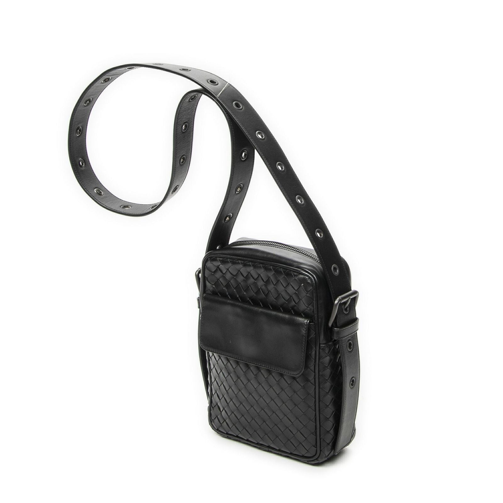 Bottega Veneta Front Pocket Crossbody Black Intrecciato Leather — view 2