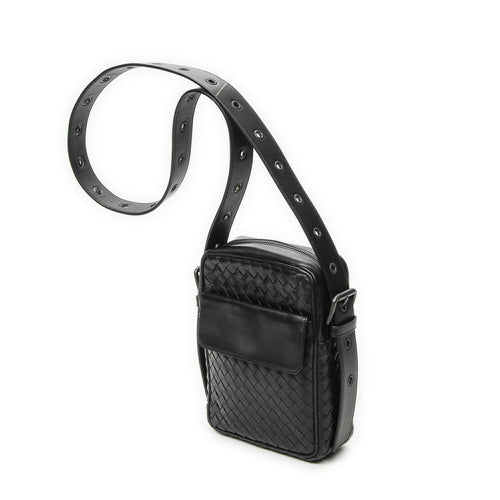 Bottega Veneta Front Pocket Crossbody Black Intrecciato Leather — view 2