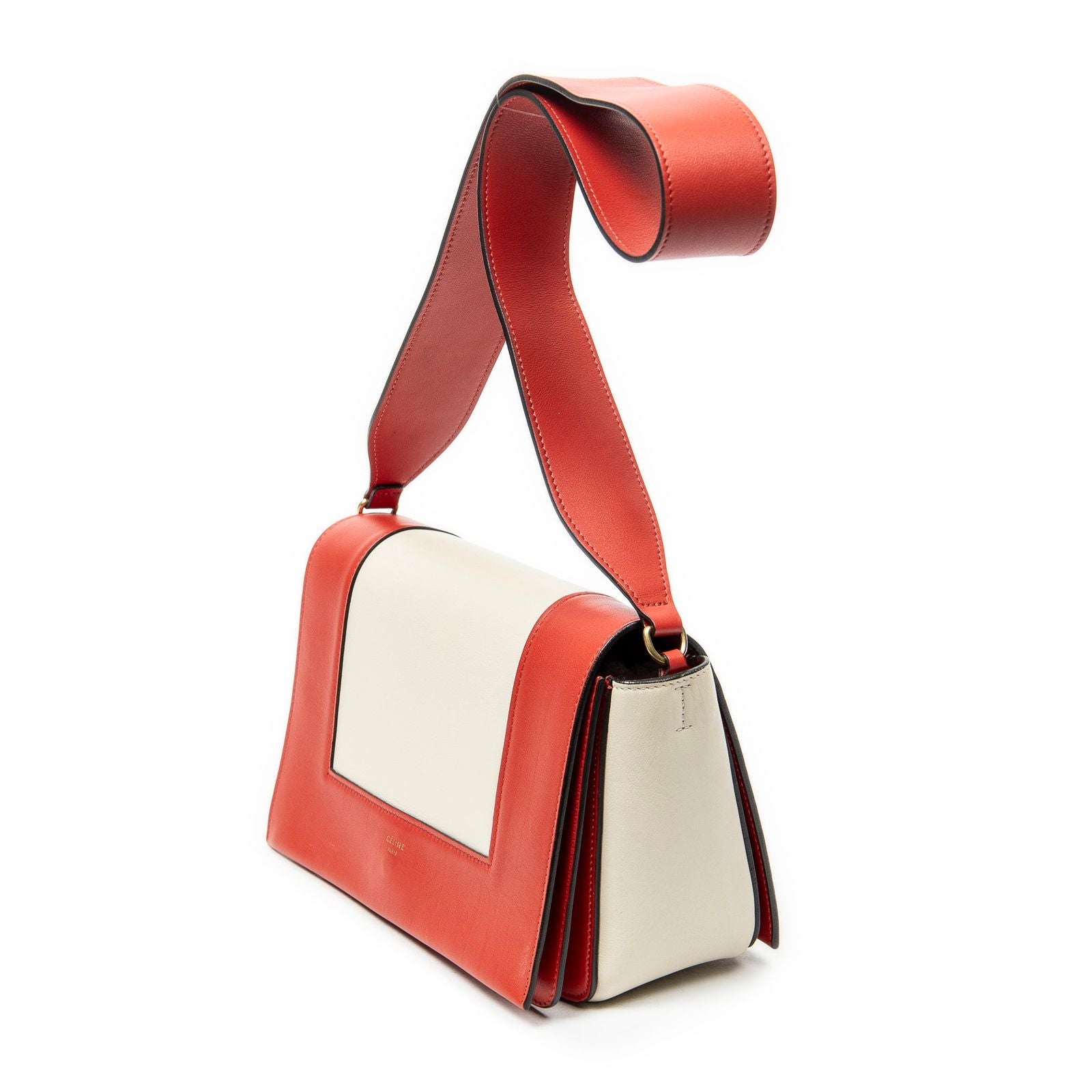 Celine Frame Cross Belt Bag Red Beige Calfskin Leather — view 2