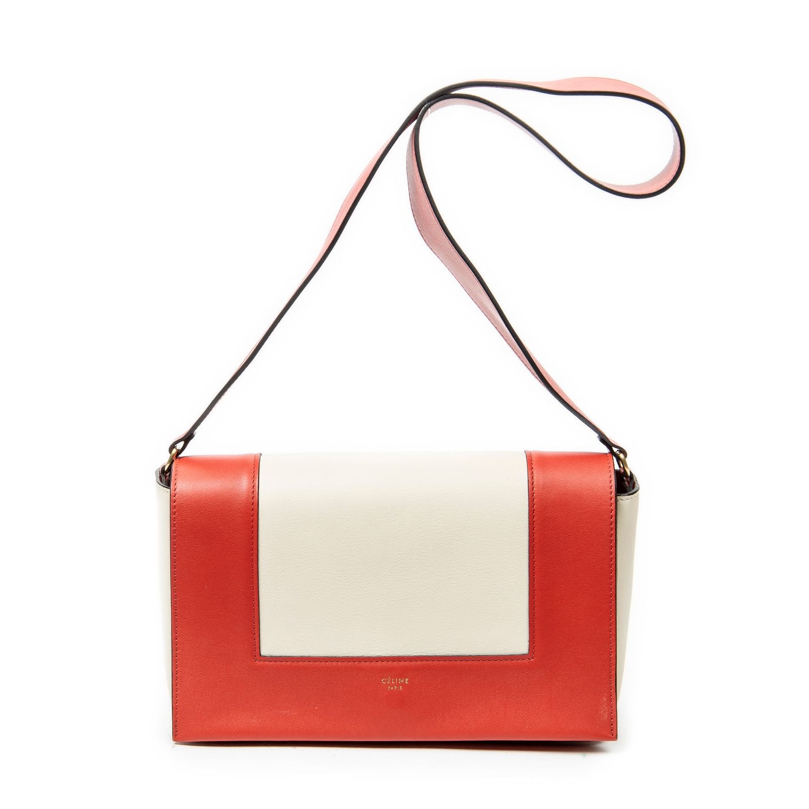 Celine Frame Cross Belt Bag Red Beige Calfskin Leather