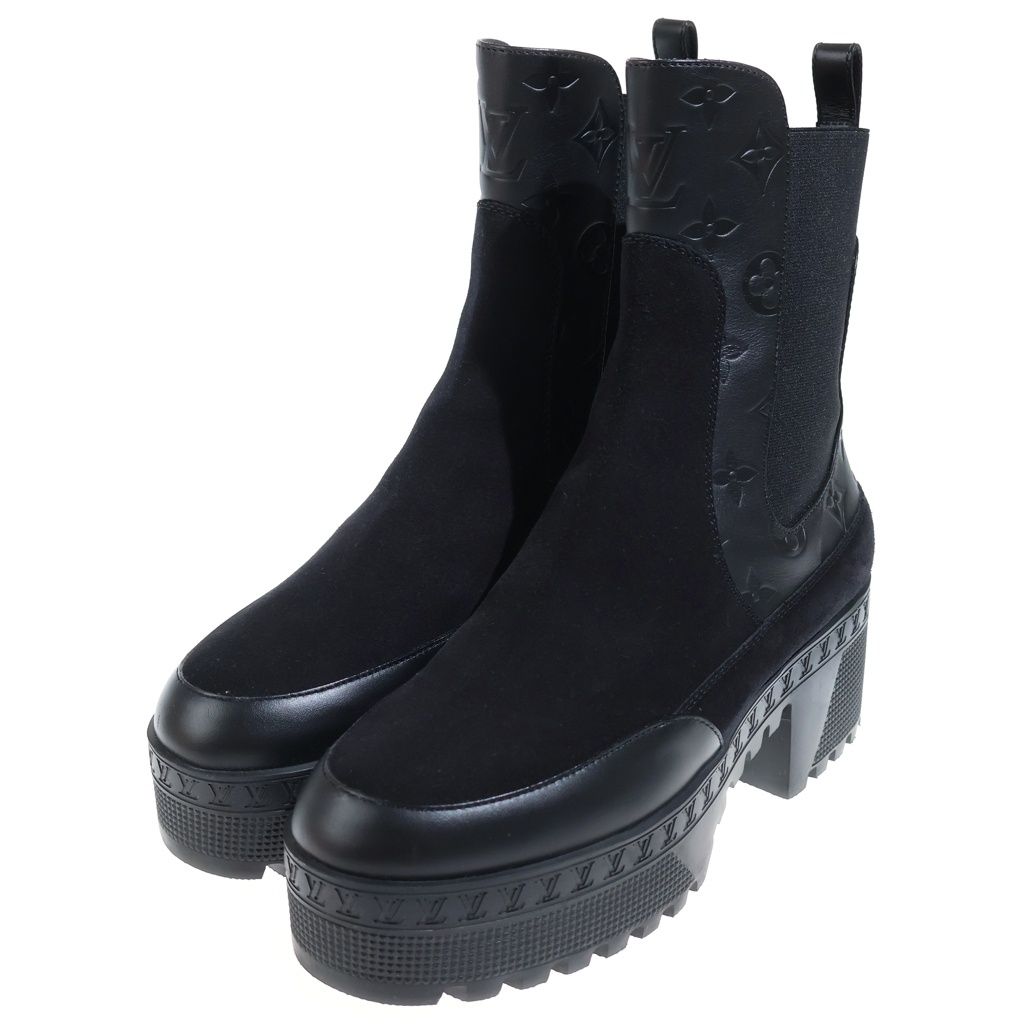 Louis Vuitton Laureate Line Monogram Leather Side Gore Heels Short Boots Black — view 2