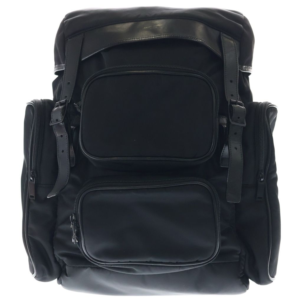 Saint Laurent Paris City Multi Pocket Backpack Black Nylon Leather