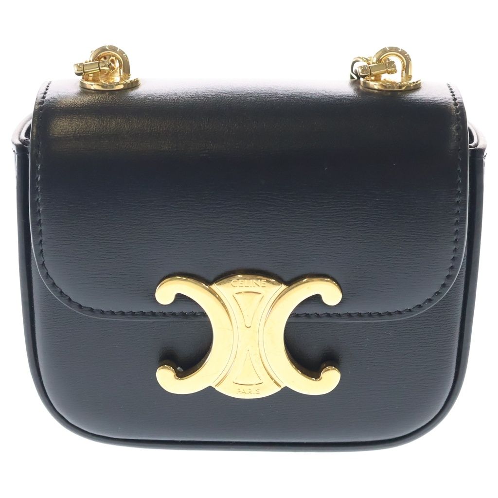 Celine Triomphe Mini Chain Mini Shoulder Bag Black Leather Gold
