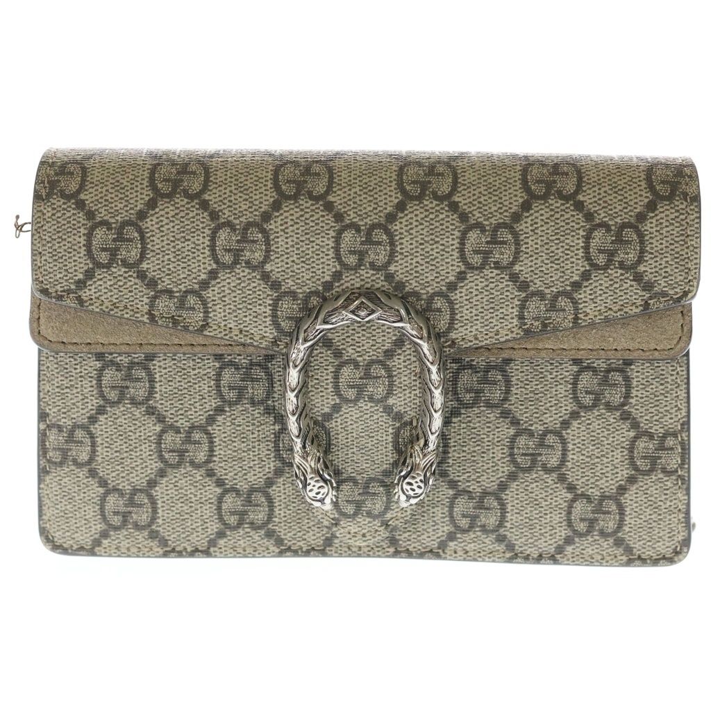 Gucci GG Supreme Dionysus Canvas Leather Chain Shoulder Bag Beige
