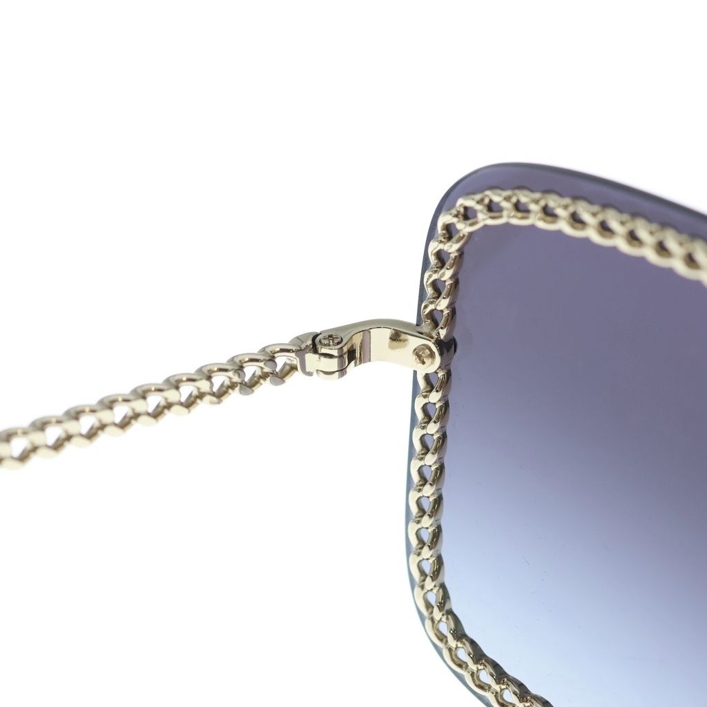 Chanel CC Logo Square Chain Sunglasses Gold Frame Gradient Lens Black Eyewear — view 4