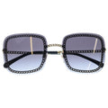 Chanel CC Logo Square Chain Sunglasses Gold Frame Gradient Lens Black Eyewear