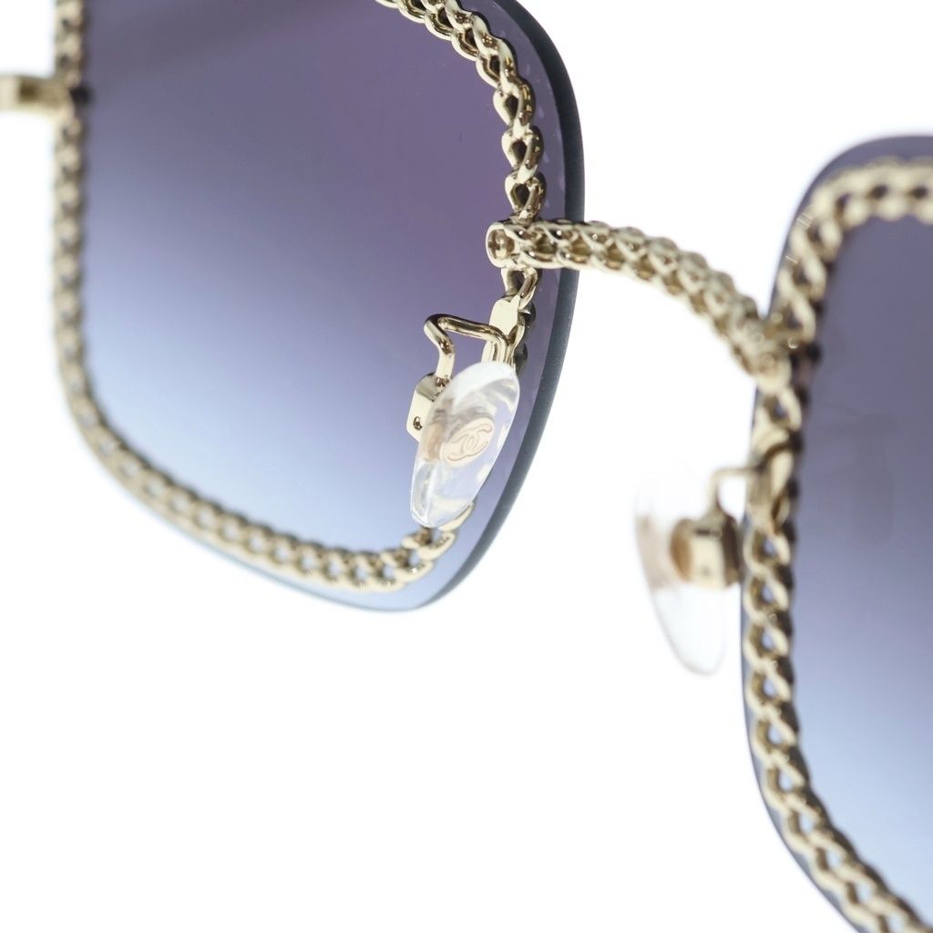 Chanel CC Logo Square Chain Sunglasses Gold Frame Gradient Lens Black Eyewear — view 5