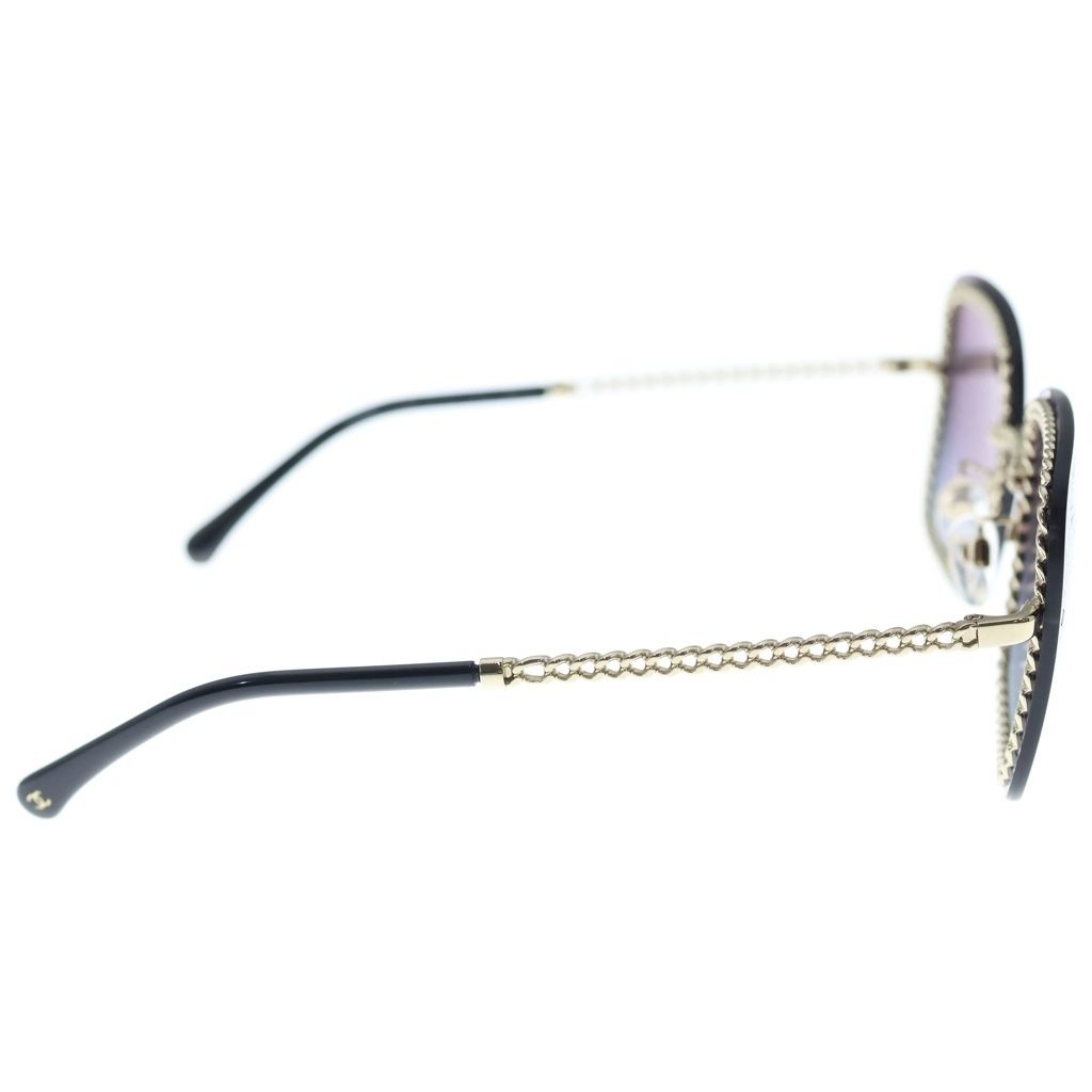 Chanel CC Logo Square Chain Sunglasses Gold Frame Gradient Lens Black Eyewear — view 3